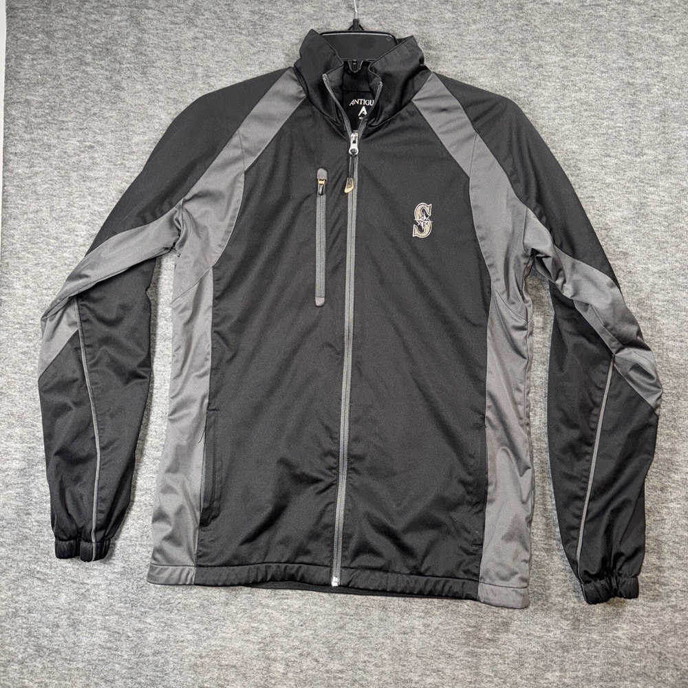 Antigua Womens Seattle Mariners Full Zip Jacket Black Gray Mock Neck Sz M